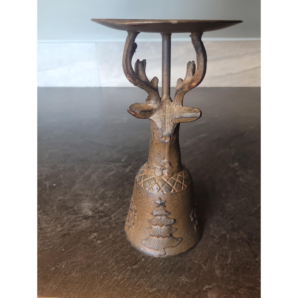 Vintage Cast Metal Reindeer Candle Holder Rustic Lodge Décor Deer‎ Candle Stand - Picture 3 of 7